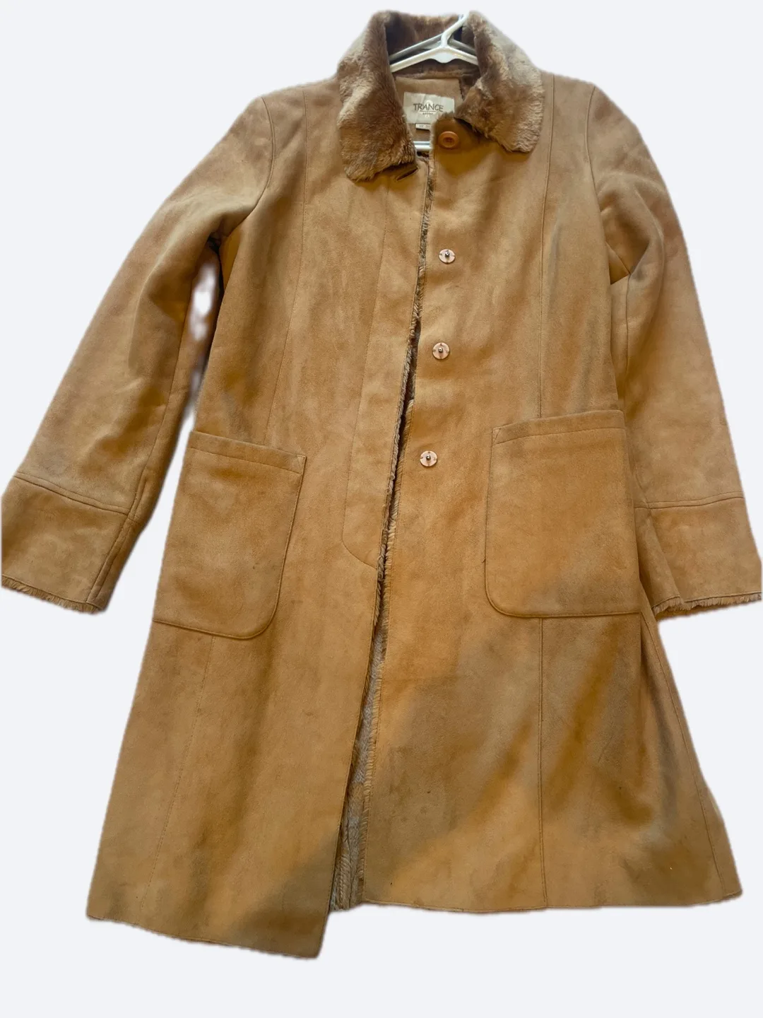 Trance Donna Suede Coat with Faux Fur Collar thumbnail