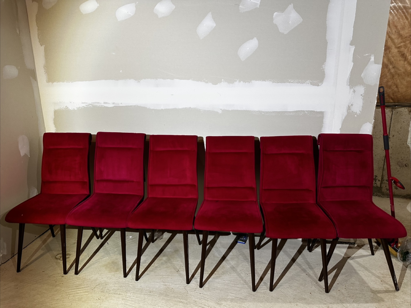 Six Burgundy Velvet Dining Chairs