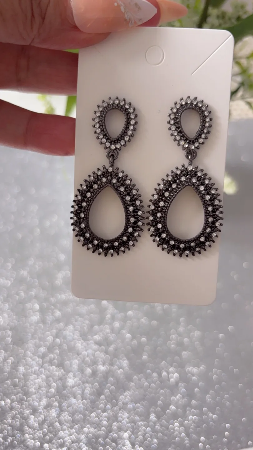 Elegant Gunmetal and Crystal Dangle Earrings image indicator(4)