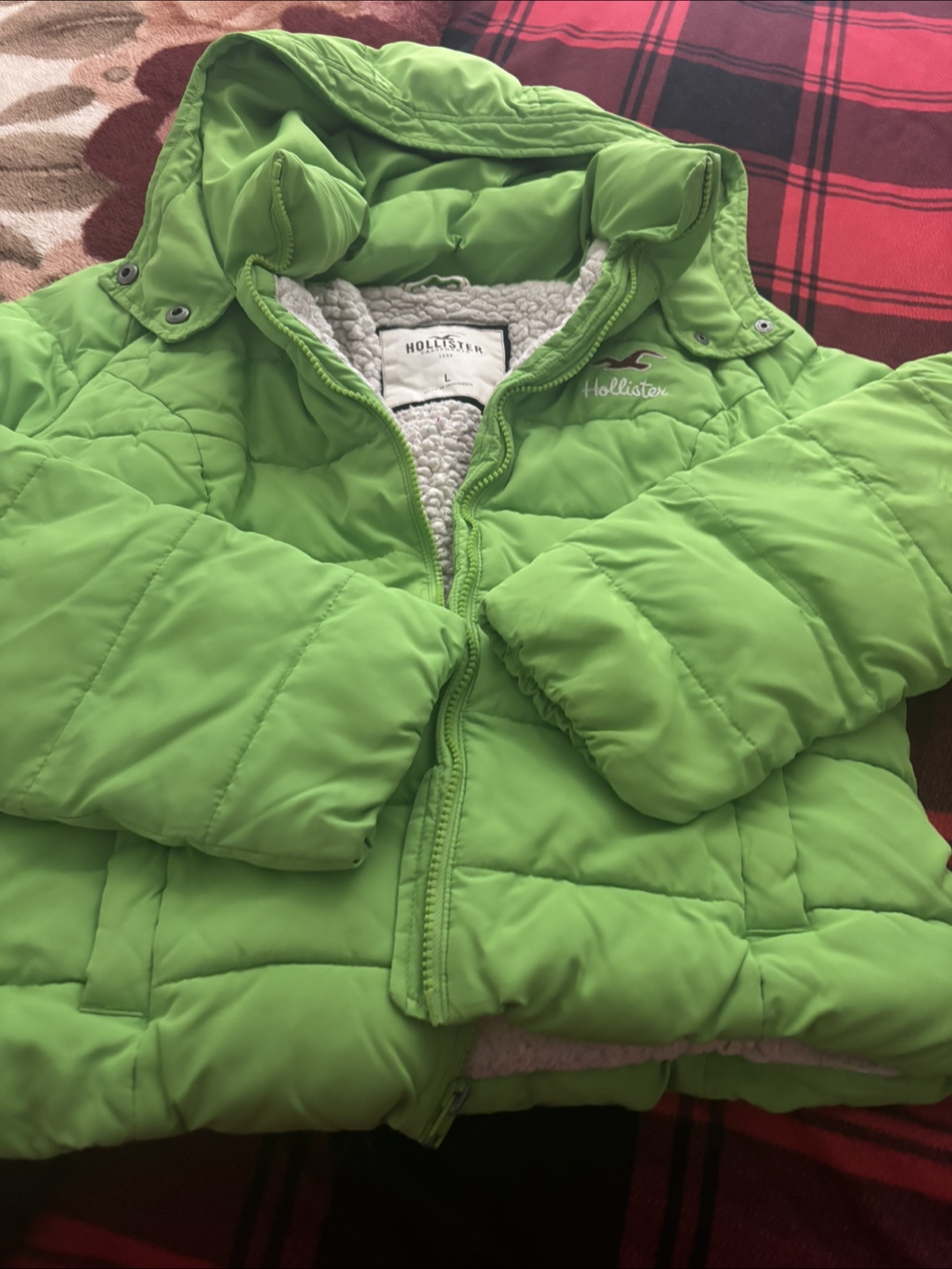 Hollister Lime Green Puffer Jacket Size Large