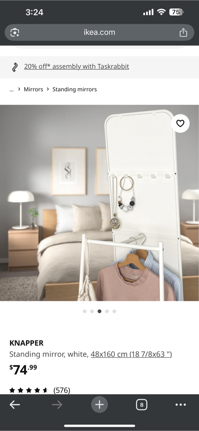IKEA KNAPPER Full-Length Standing Mirror - White - photo 3