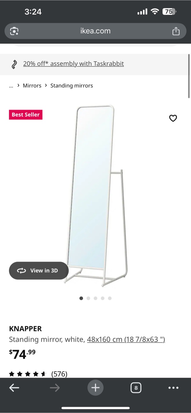 IKEA KNAPPER Full-Length Standing Mirror - White