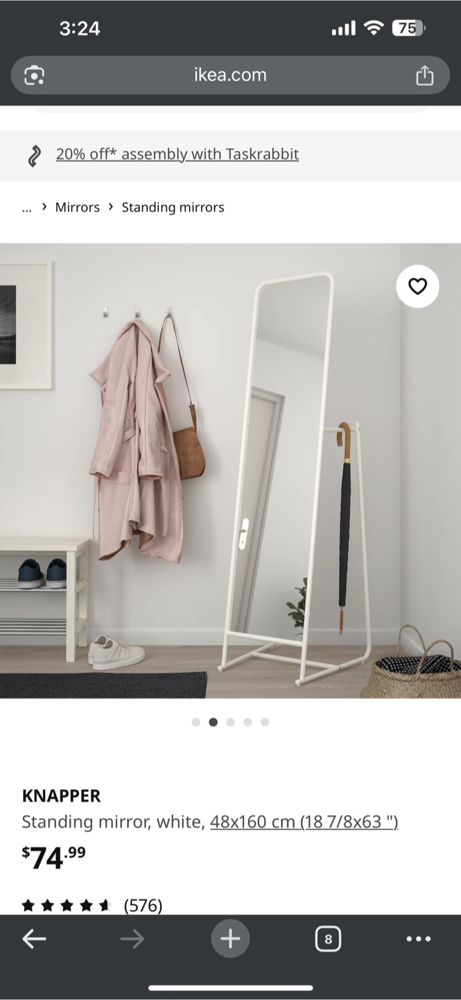 IKEA KNAPPER Full-Length Standing Mirror - White - photo 2