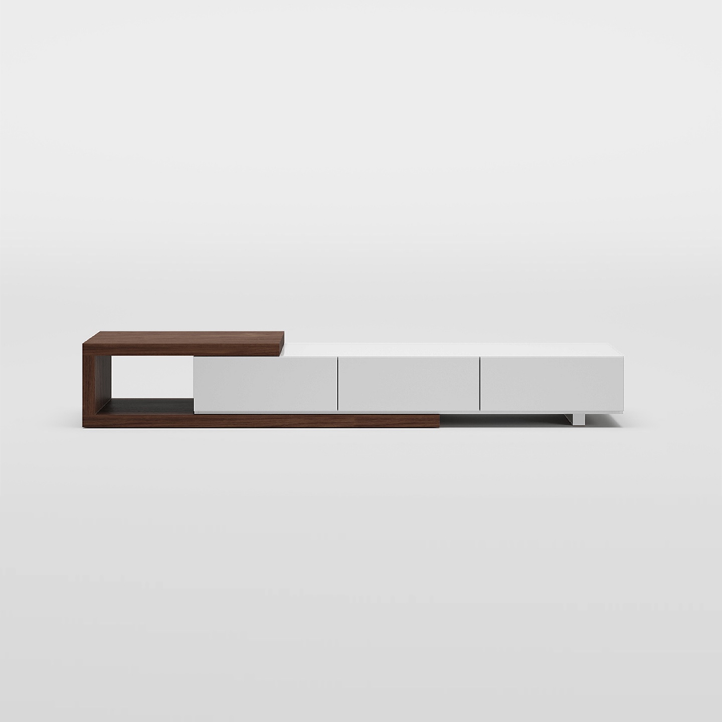 New Modern Extendable TV Stand with Drawers - Walnut and White - photo 5