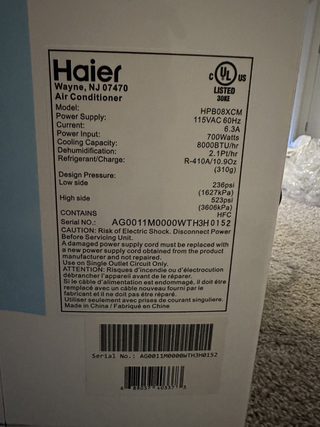 Haier HPB08XCM Portable Air Conditioner - photo 5