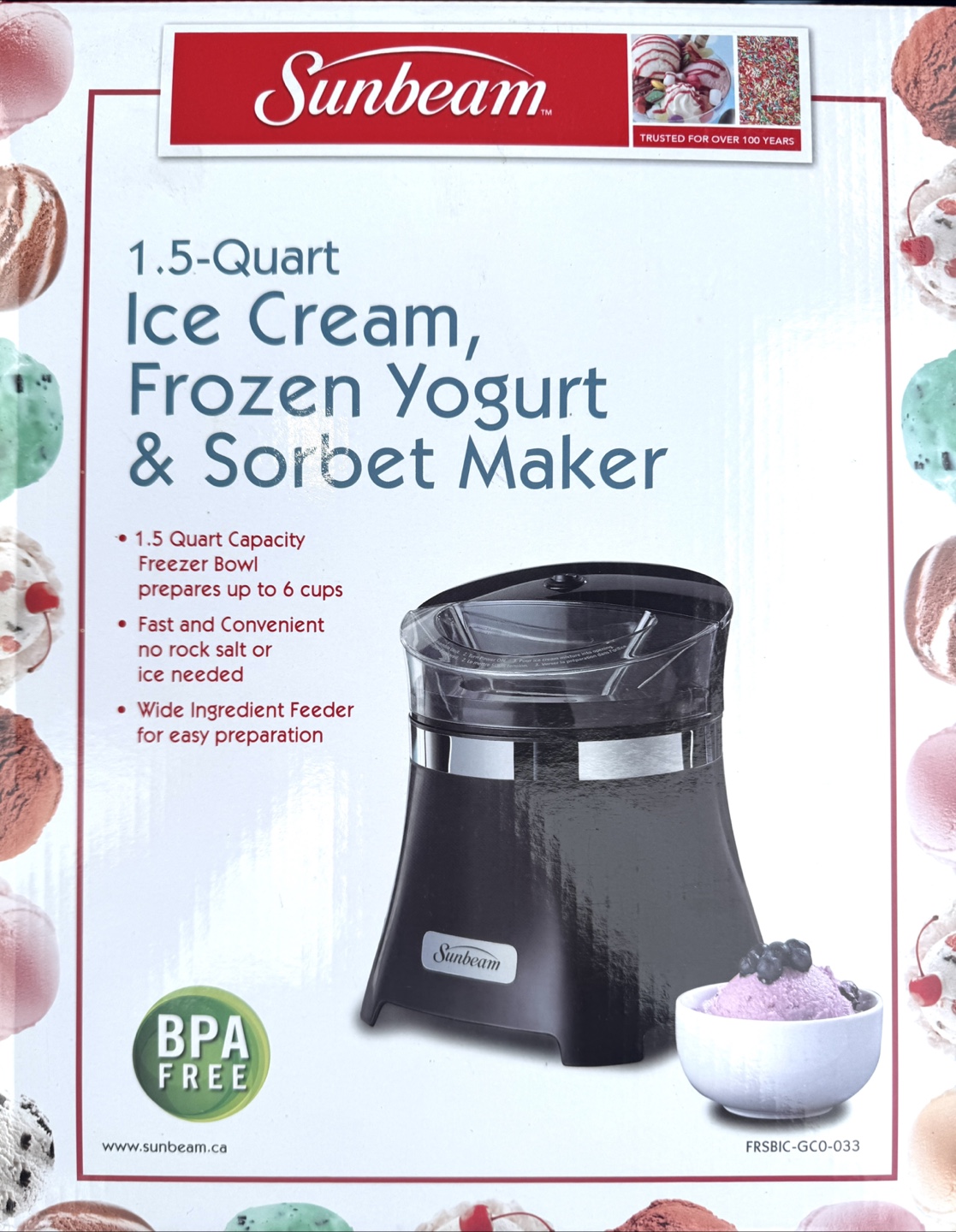 Sunbeam 1.5-Quart Ice Cream, Frozen Yogurt & Sorbet Maker