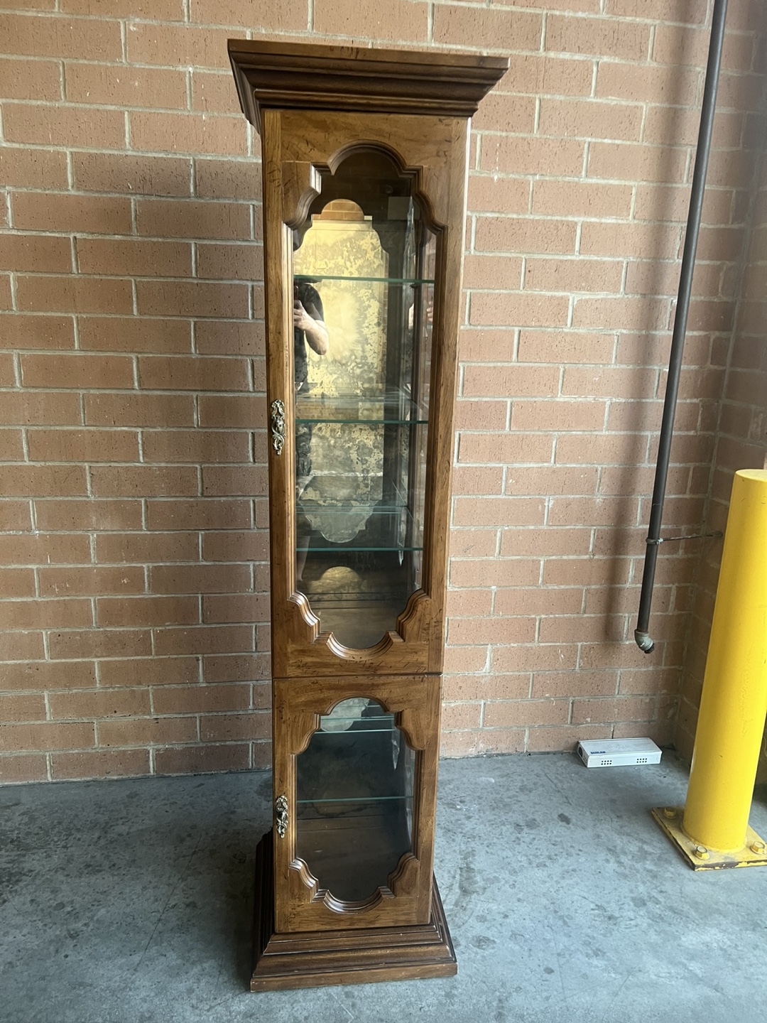 Tall Wooden Curio Cabinet with Glass Shelves