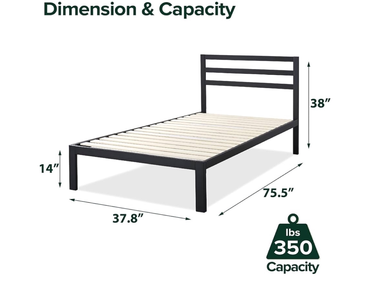 Metal Twin-Size Platform Bed Frame - Black + Mattress - photo 2