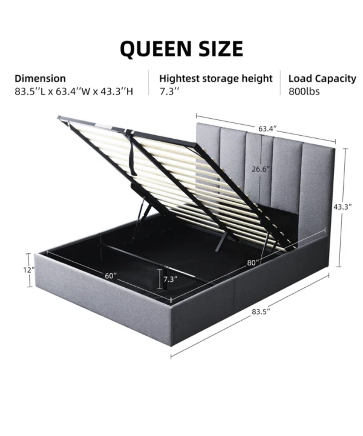 NEW Queen Bed Witg Storage Bed Frame - Gray - photo 5