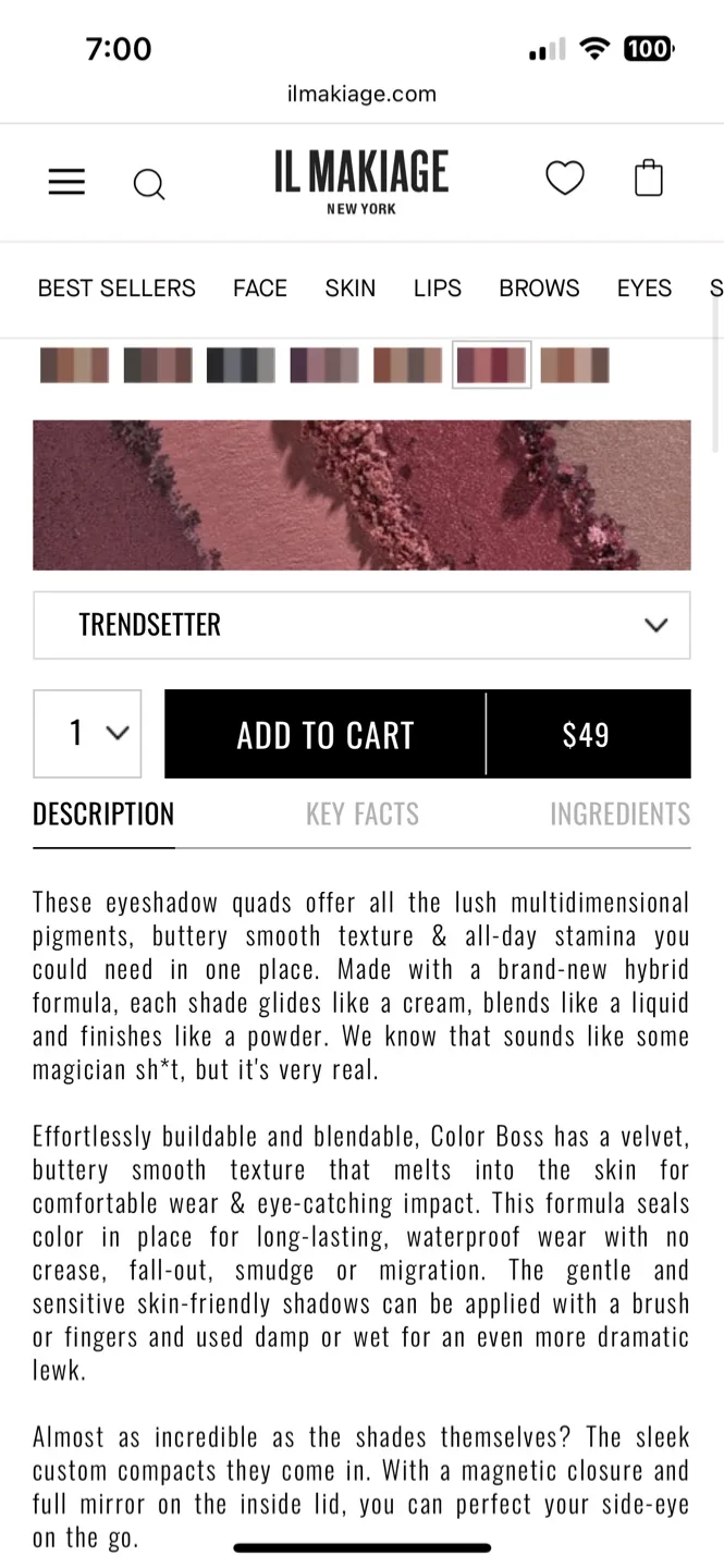 🍓 NEW in box! REG $70 IL MAKIAGE Eyeshadow Quad image indicator(7)