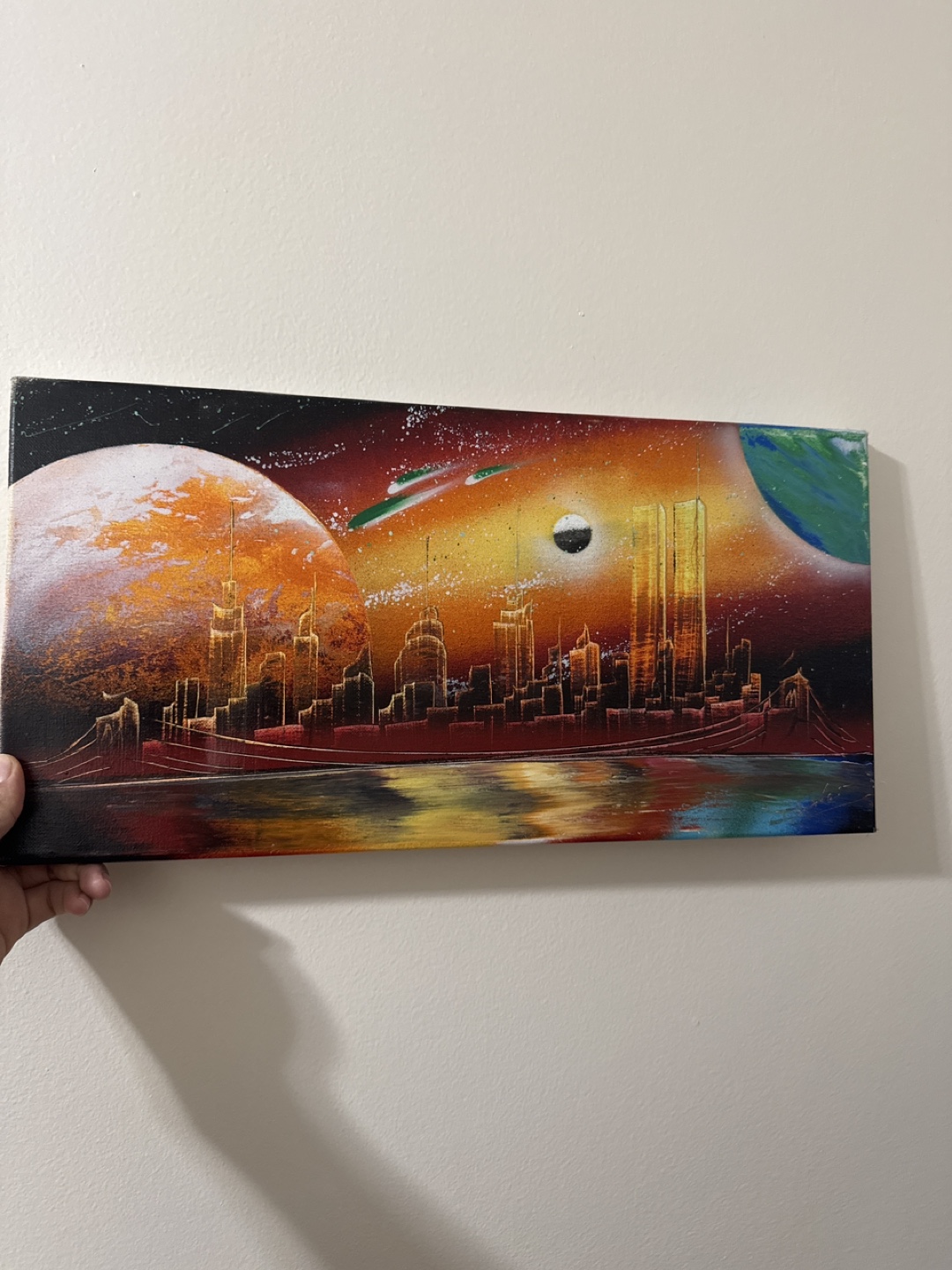 Original Spray Paint Cityscape Canvas Art
