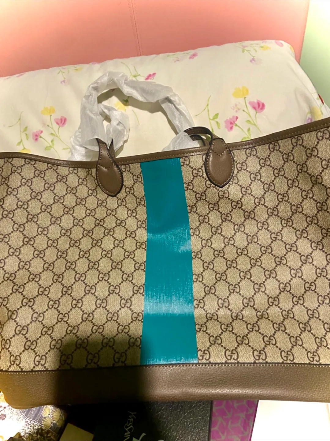 Tote Bag with Teal Stripe thumbnail