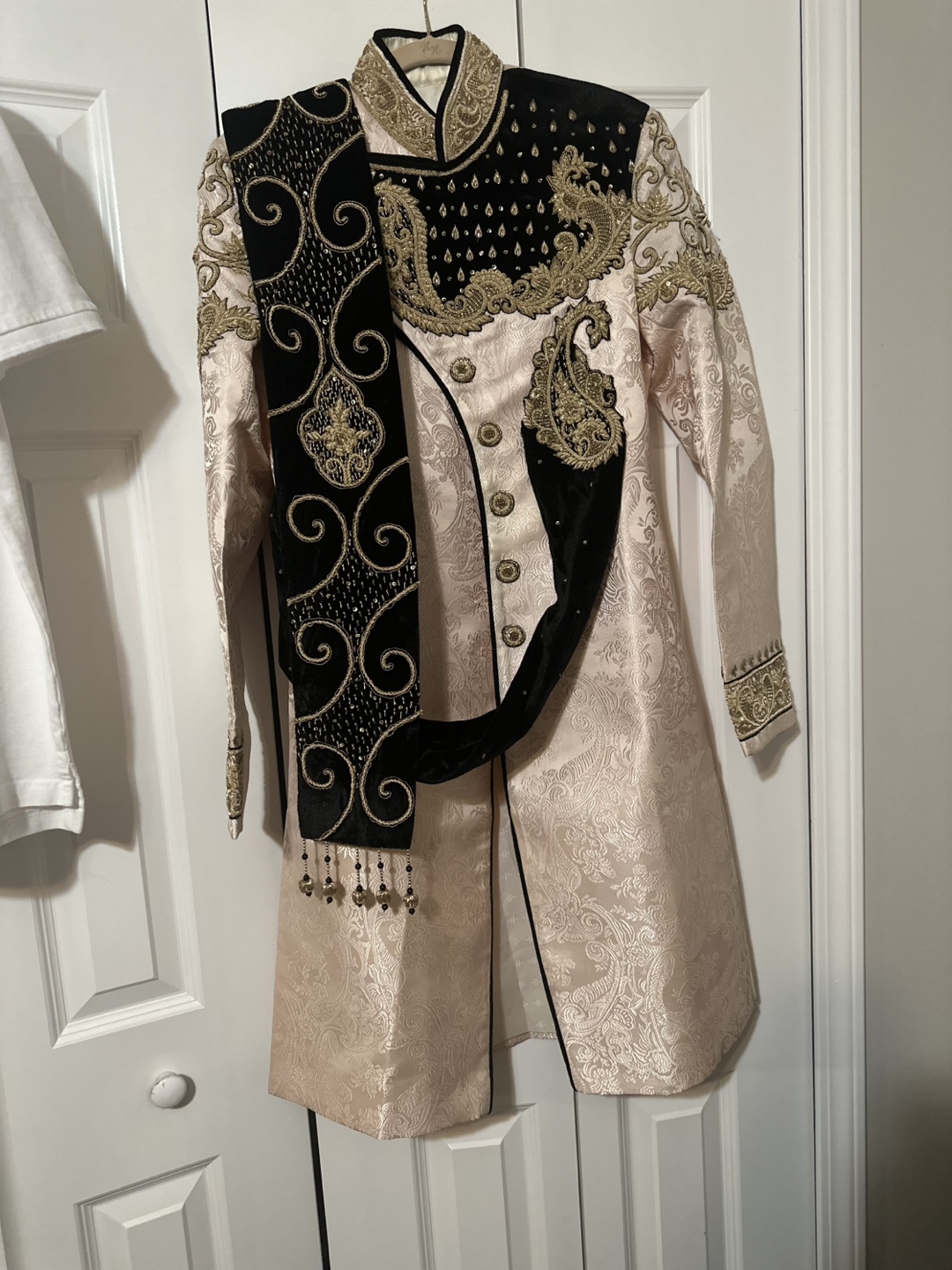 Men's Embroidered Beige and Black Sherwani