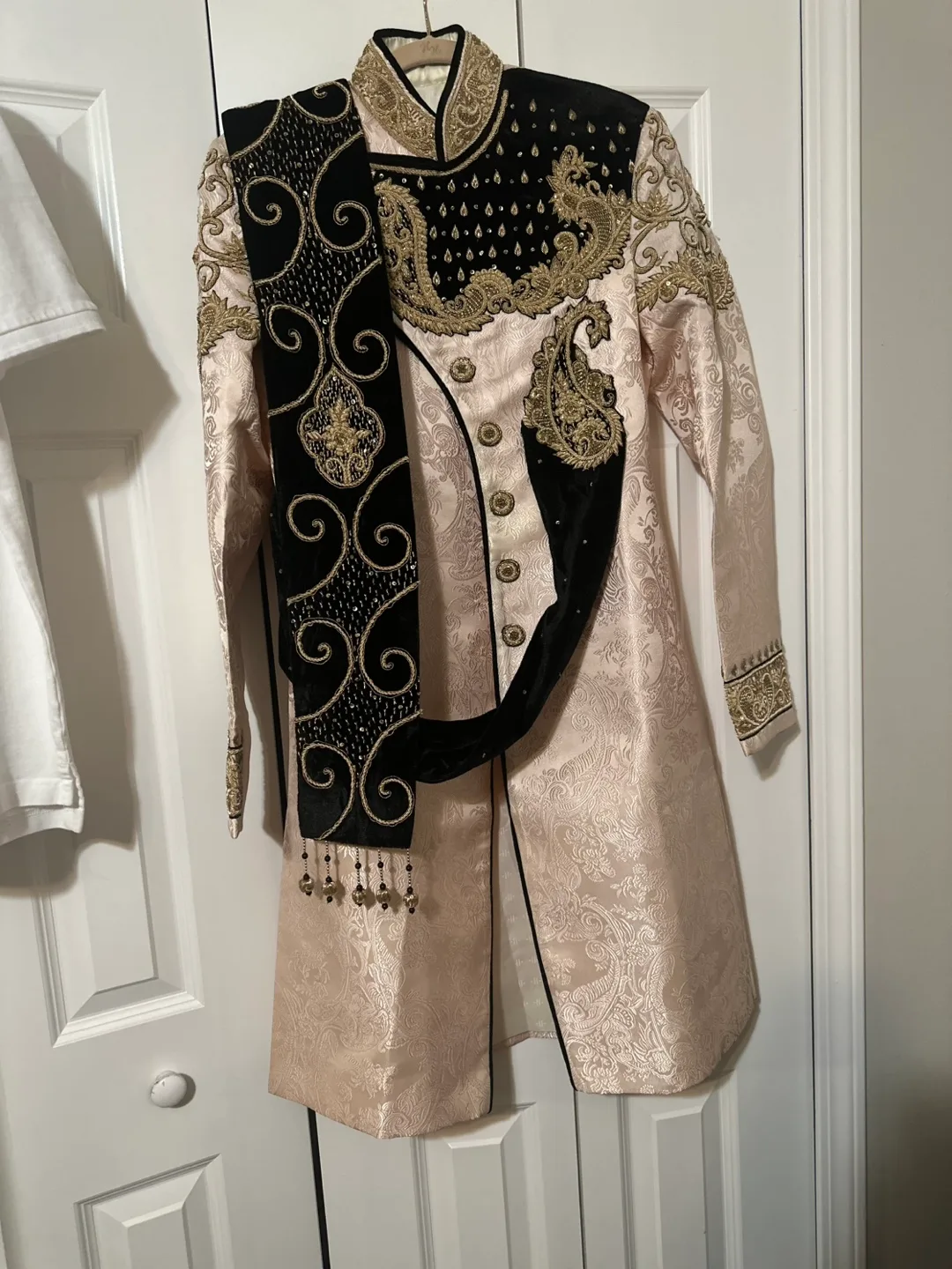 Men's Embroidered Beige and Black Sherwani thumbnail