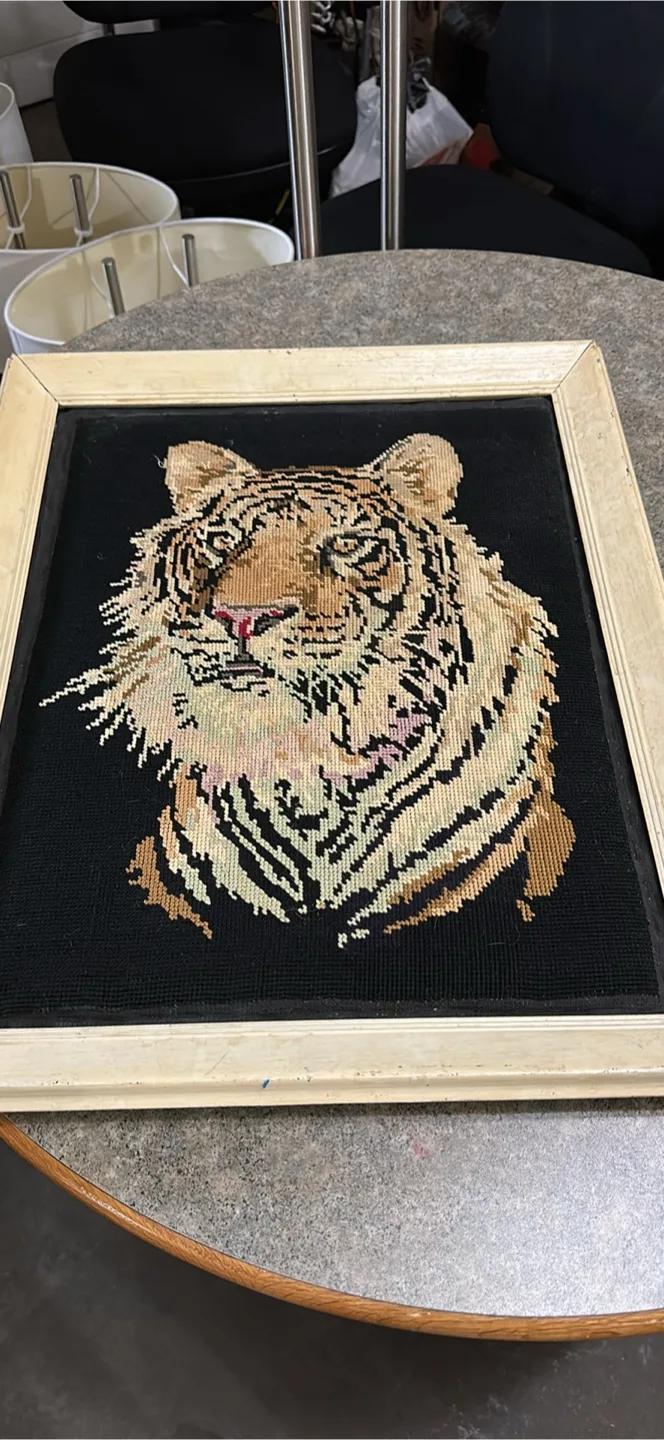 Vintage Tiger Needlepoint Wall Hanging thumbnail