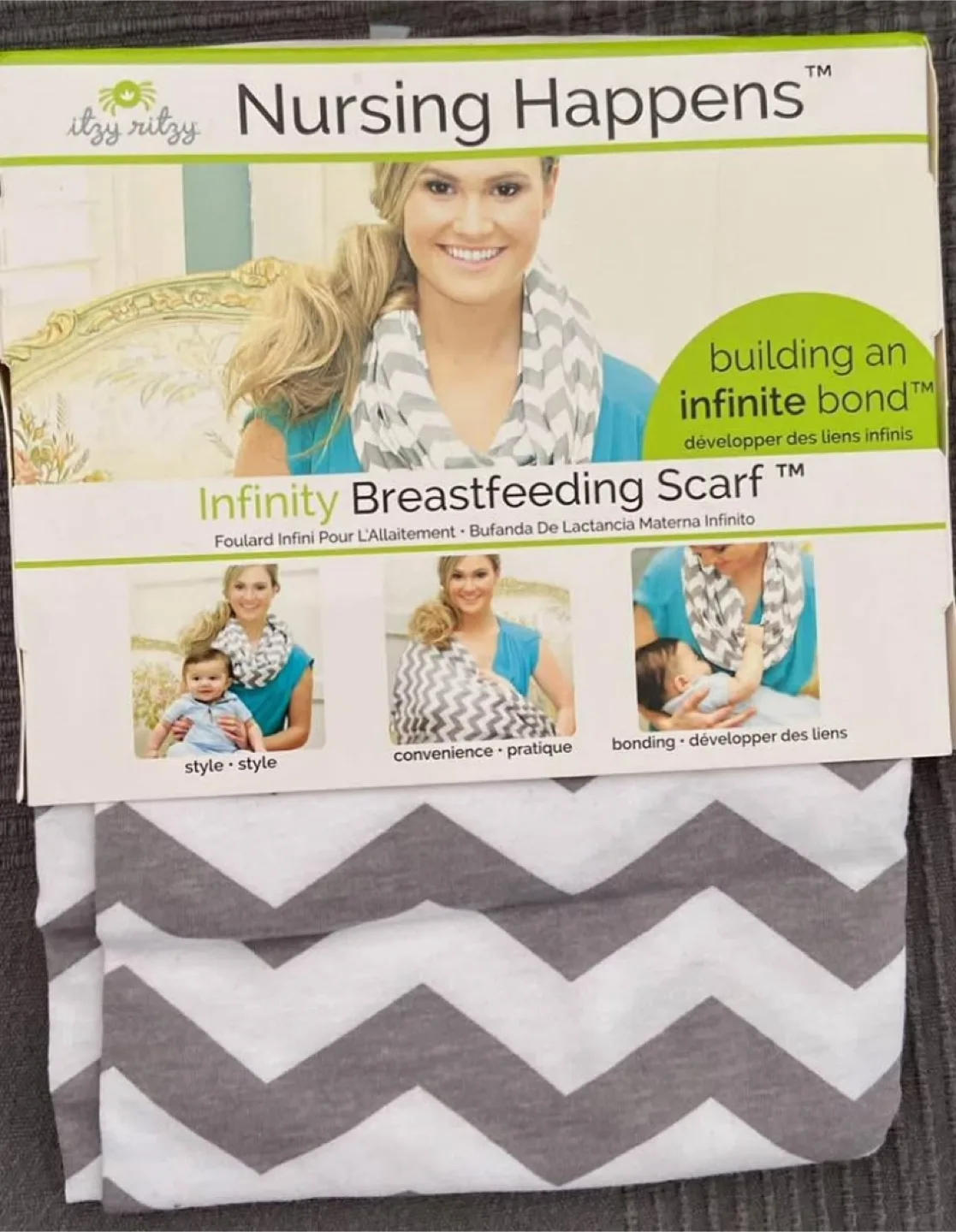 🏒 Itzy Ritzy Nursing Infinity Breastfeeding Scarf - Grey Chevron thumbnail