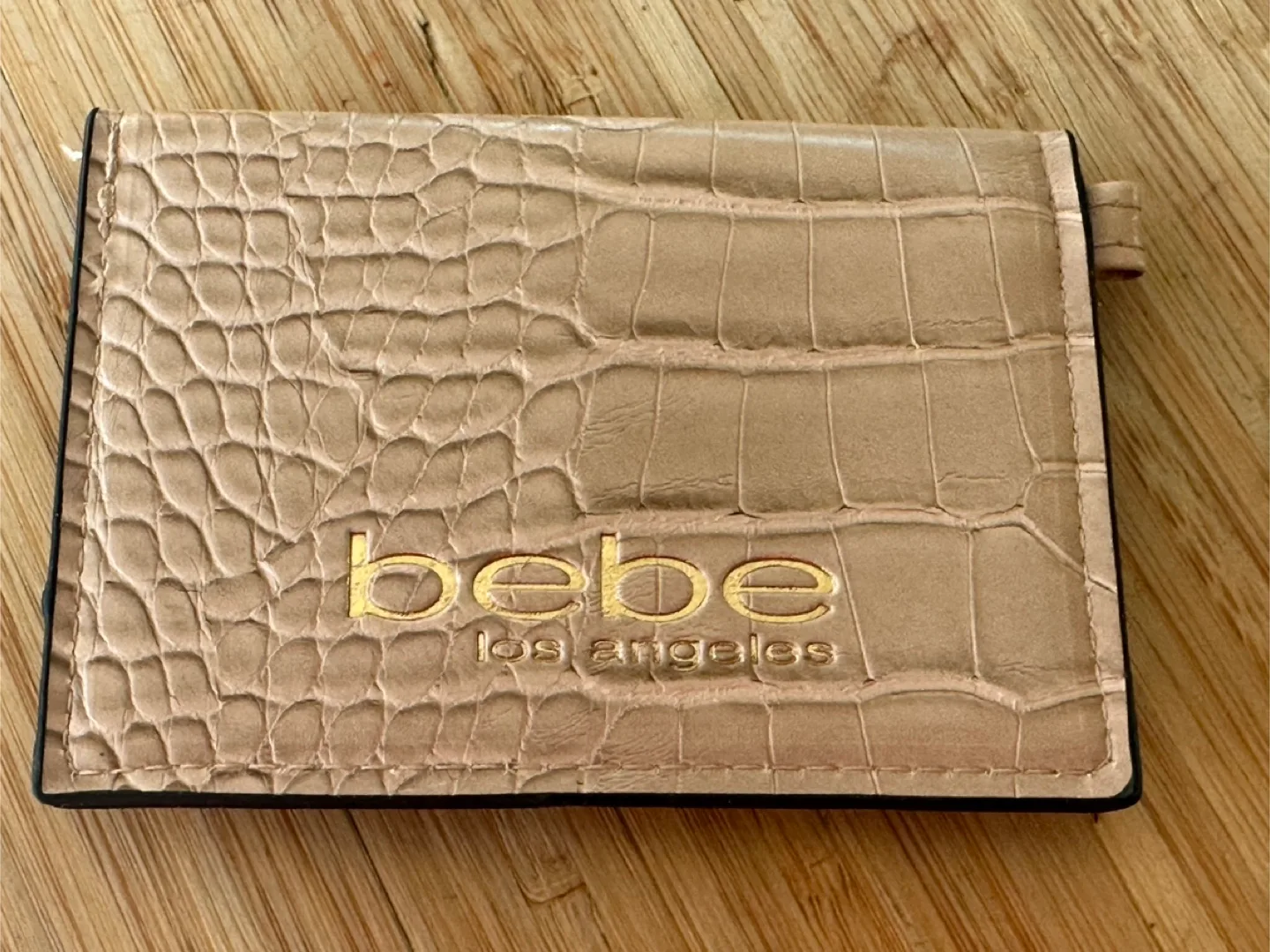 BEBE Los Angeles Beige Crocodile-Embossed Cardholder thumbnail