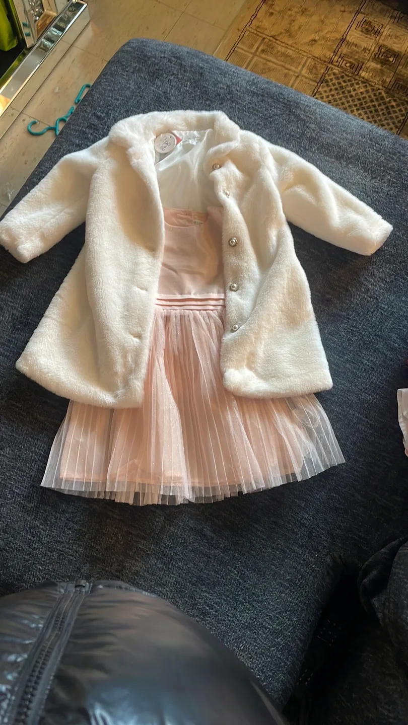Adorable Baby Girl's Faux Fur Coat and Dress Set thumbnail
