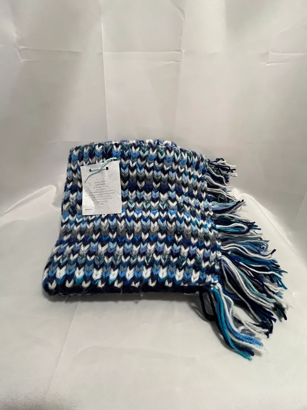 Hand-Knit Infant Blanket - Blue Tones thumbnail
