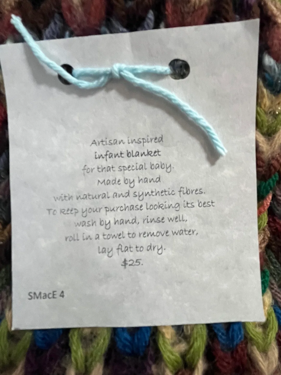 Hand-Knit Infant Blanket - Green/Burgundy Tones image indicator(2)