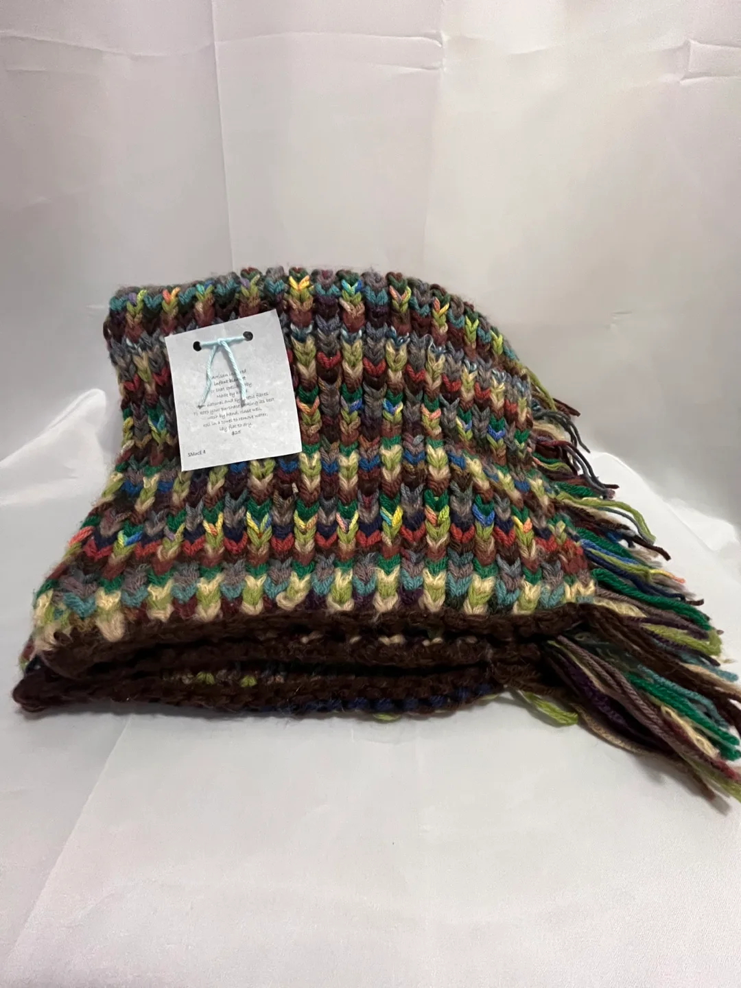 Hand-Knit Infant Blanket - Green/Burgundy Tones thumbnail