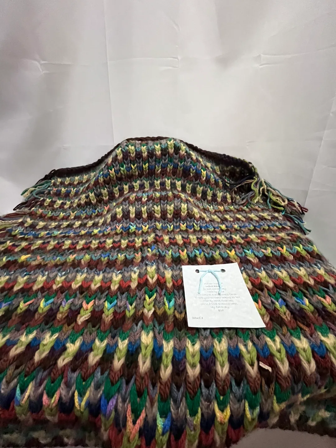 Hand-Knit Infant Blanket - Green/Burgundy Tones image indicator(4)