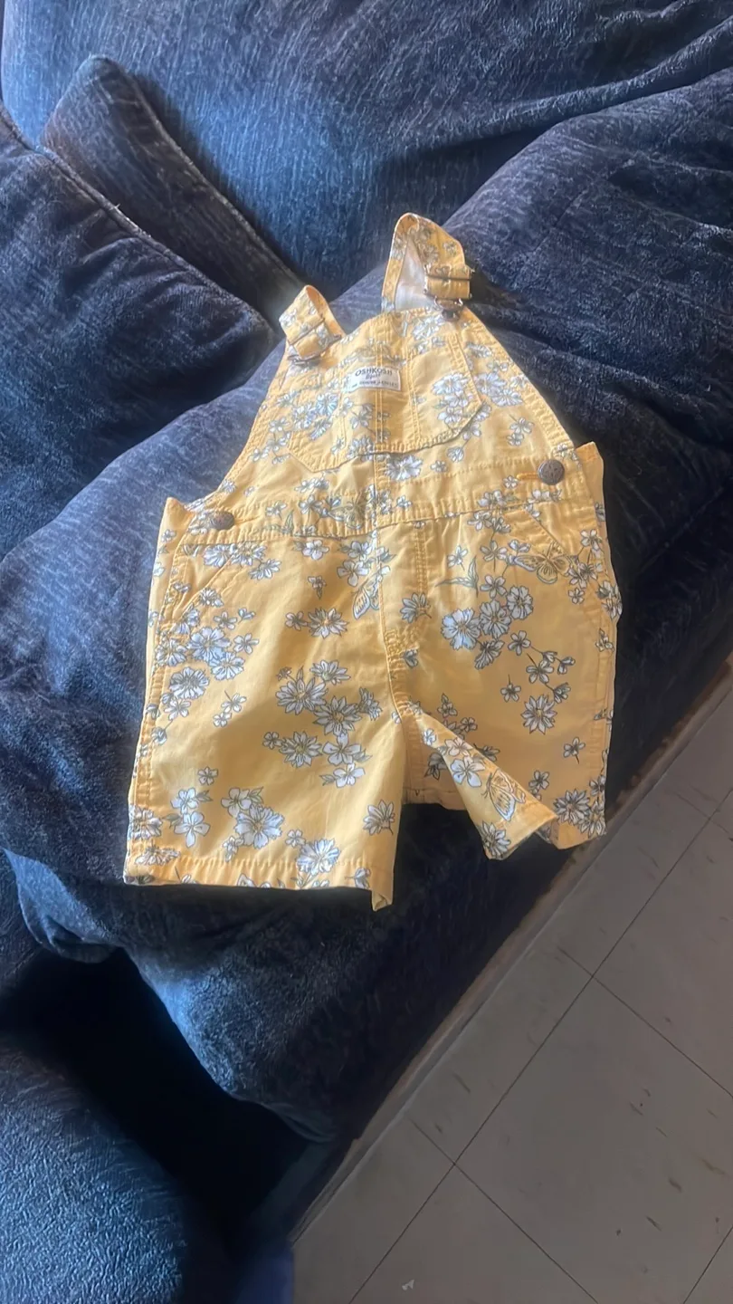 OshKosh B'Gosh Baby Girl's Yellow Floral Overall Shorts thumbnail