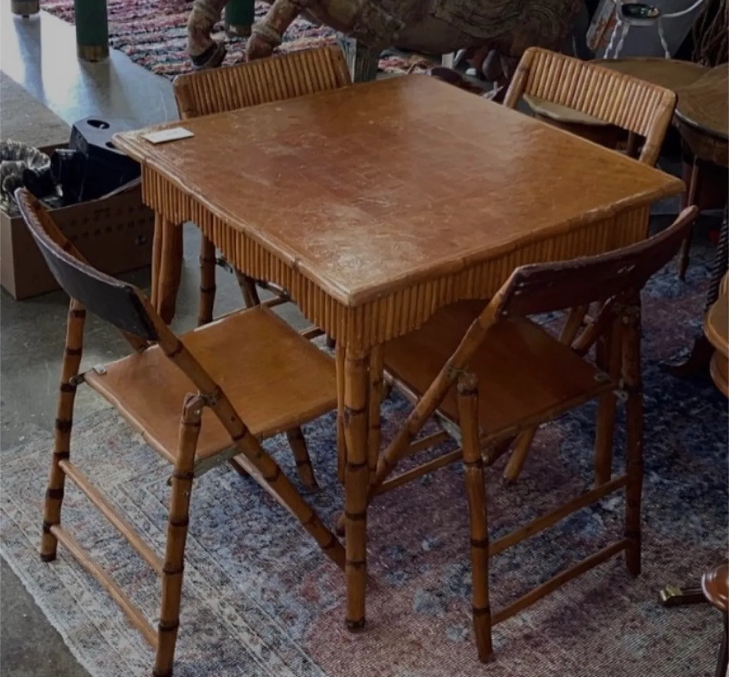 Vintage Bamboo Table and Chairs Set thumbnail