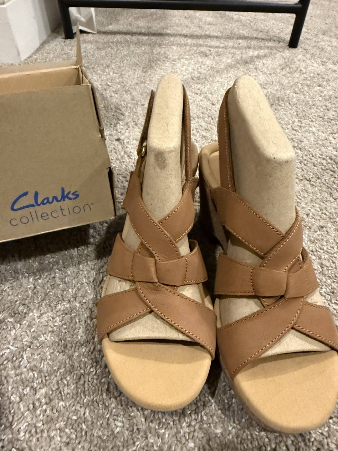 Clarks Collection Women's Tan Leather Wedge Sandals