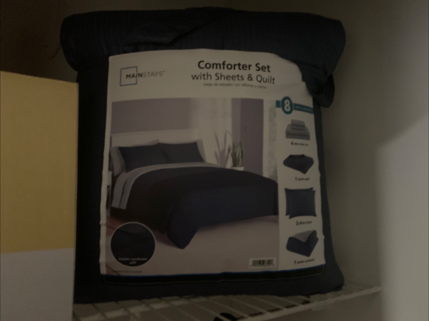 Mainstays 8-Piece Comforter Set with Sheets & Quilt - Navy Blue