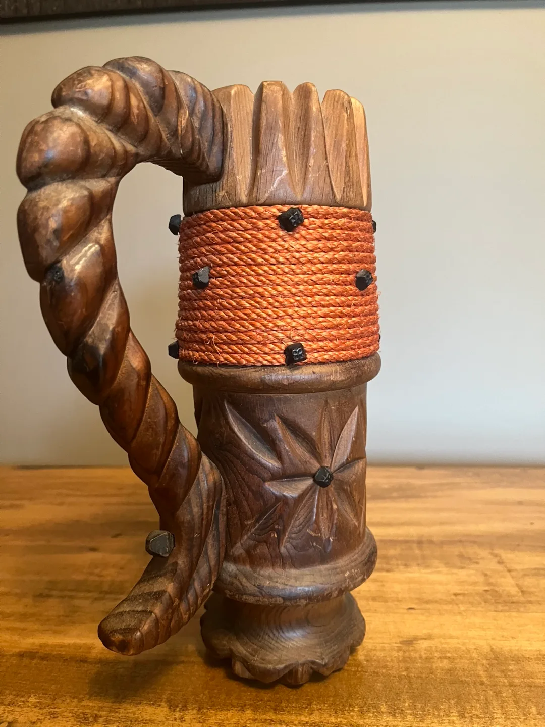 Vintage 1970s Hand Carved Wooden Tiki Mug image indicator(4)