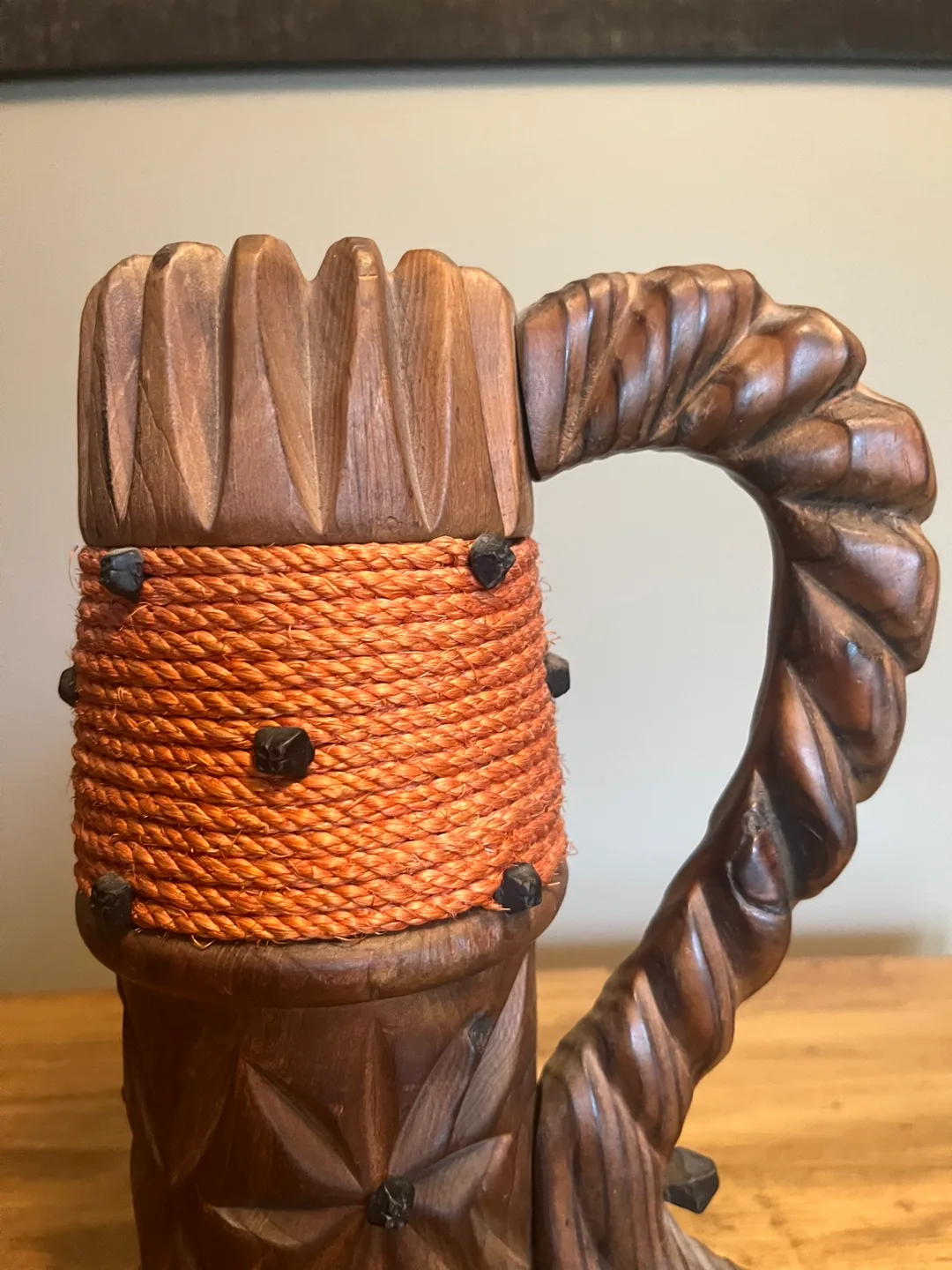 Vintage 1970s Hand Carved Wooden Tiki Mug image indicator(2)