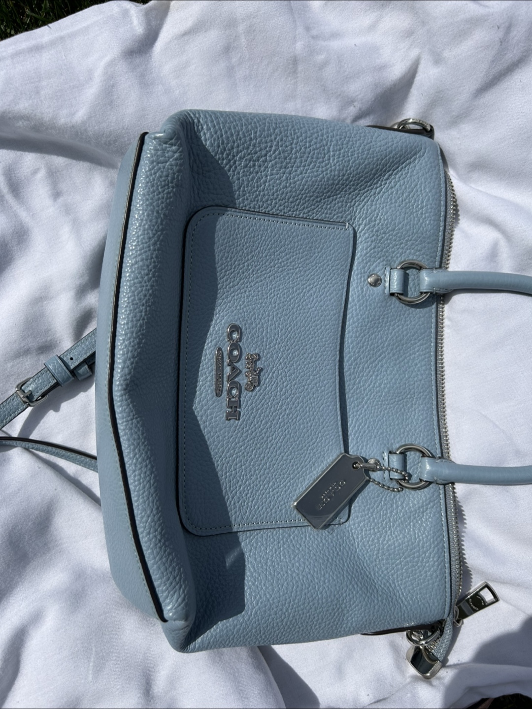 Coach Light Blue Leather Satchel Handbag