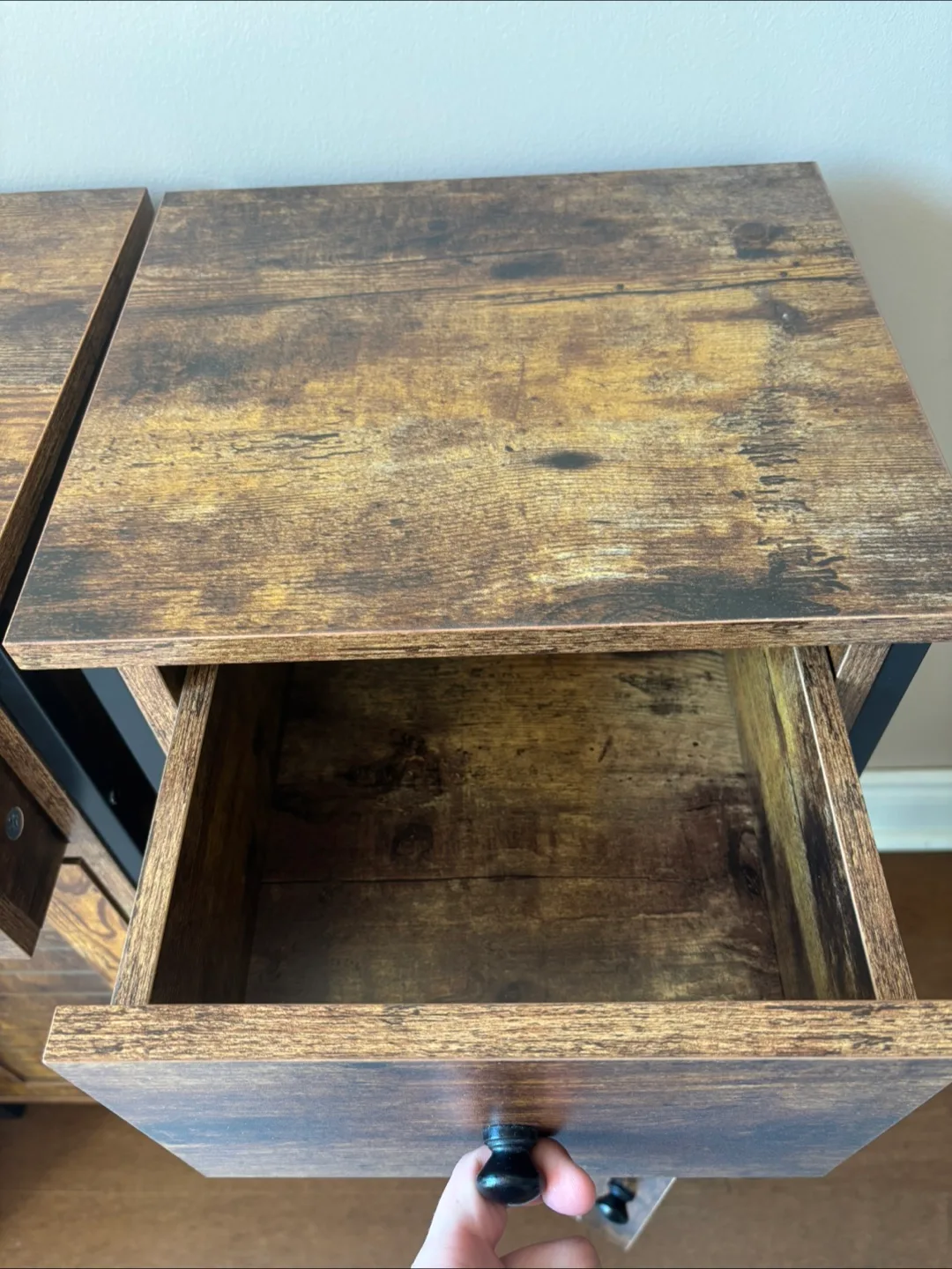 Pair of Rustic Brown Wooden Cabinets with Drawers image indicator(3)
