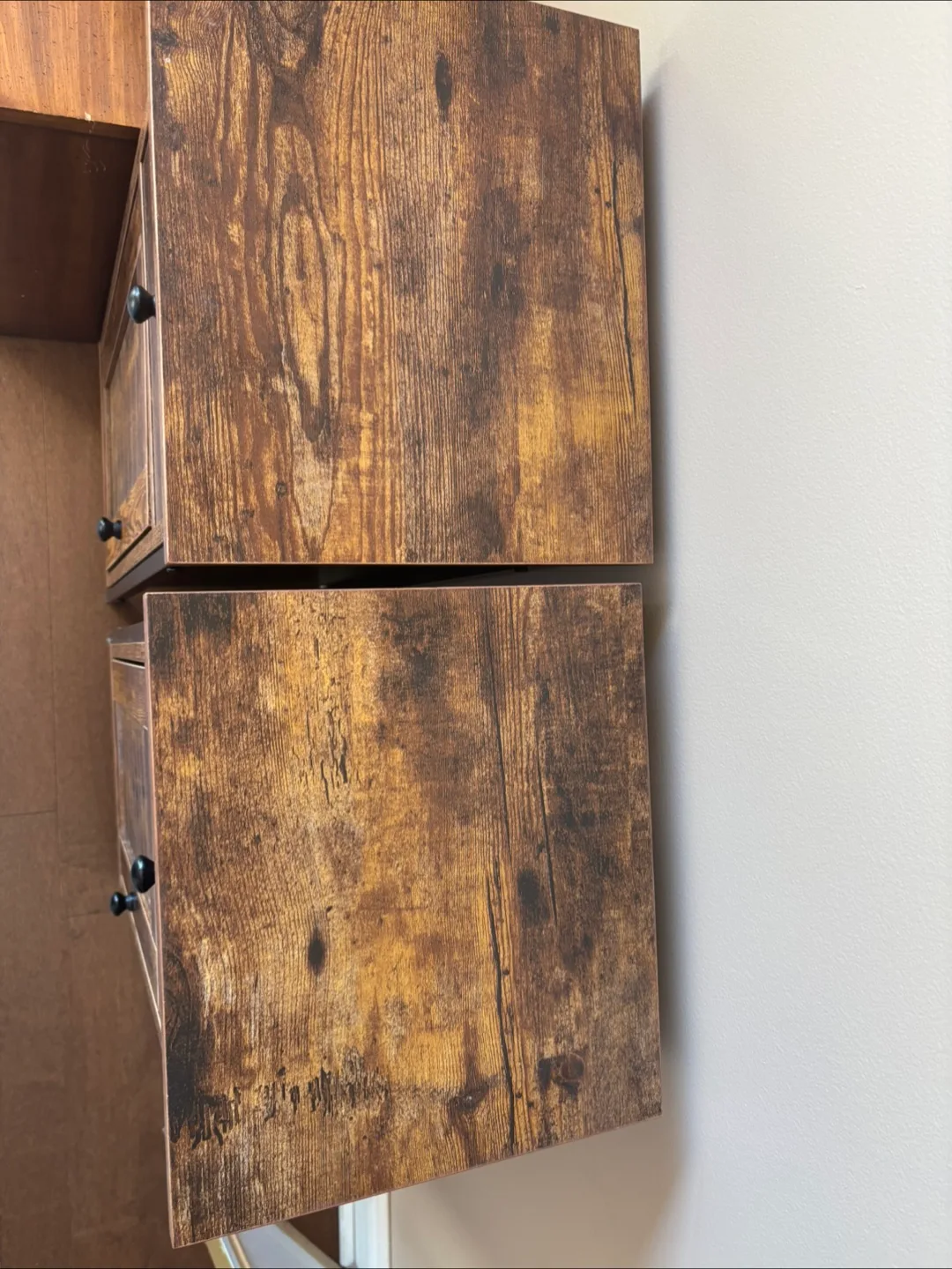 Pair of Rustic Brown Wooden Cabinets with Drawers image indicator(4)