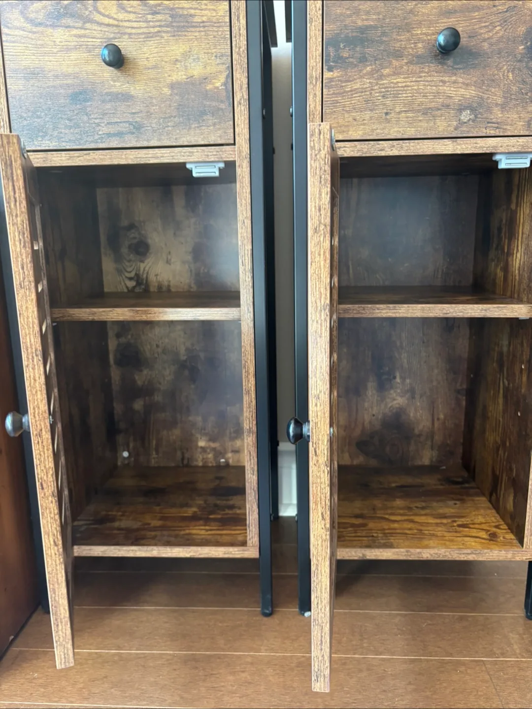Pair of Rustic Brown Wooden Cabinets with Drawers image indicator(2)