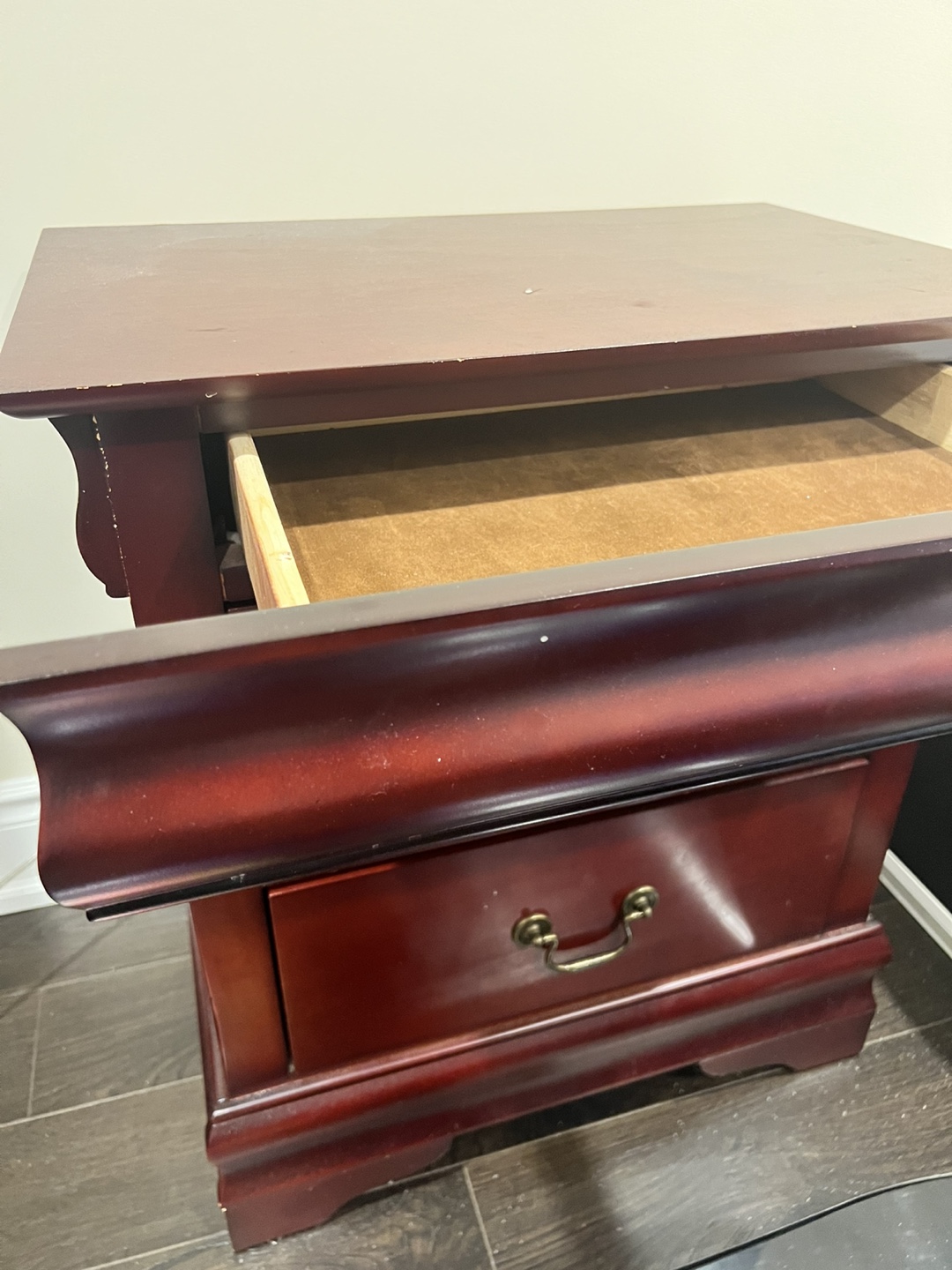 2pcs Cherry Wood Two-Drawer Nightstand - photo 2