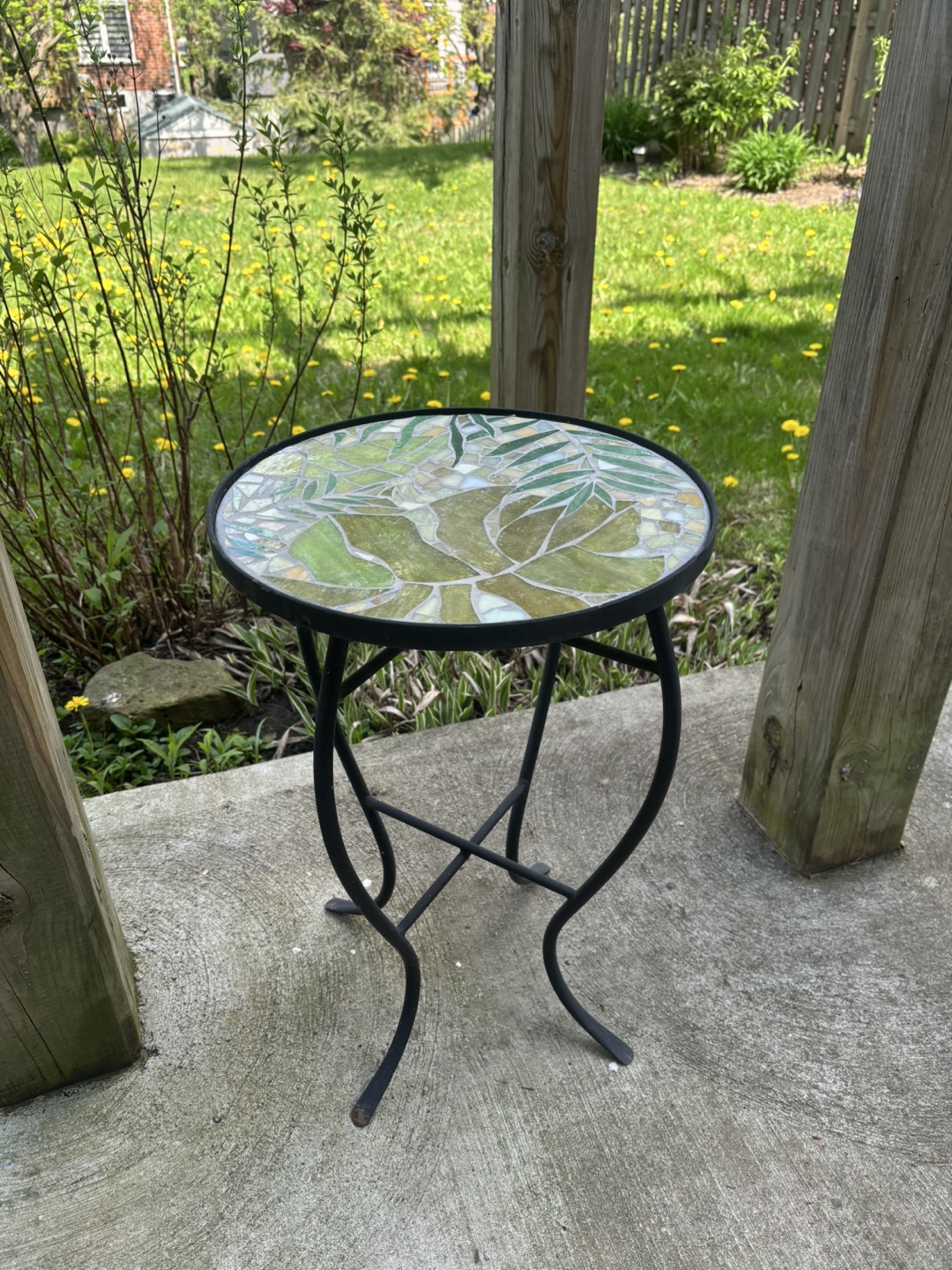 Unique Mosaic Glass Top Outdoor Side Table