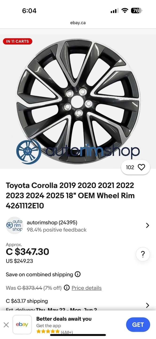 2 Toyota Corolla 18" OEM Wheels Rims fitting models 2019-2025 image indicator(3)