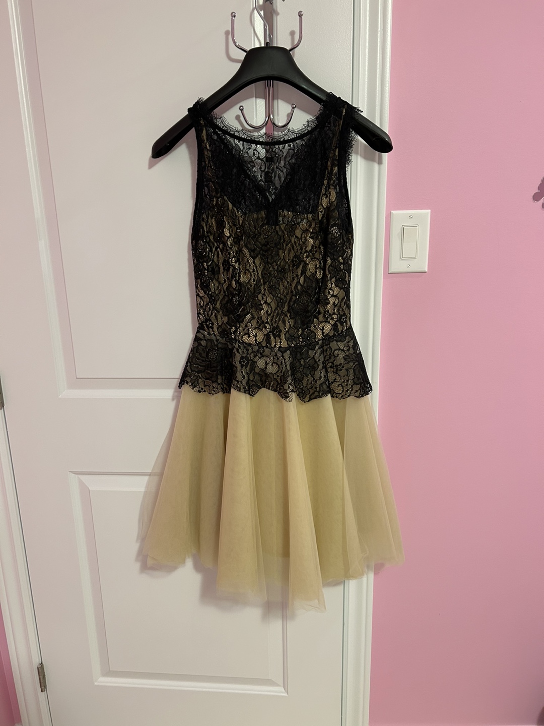 Black and Beige Lace Cocktail Dress