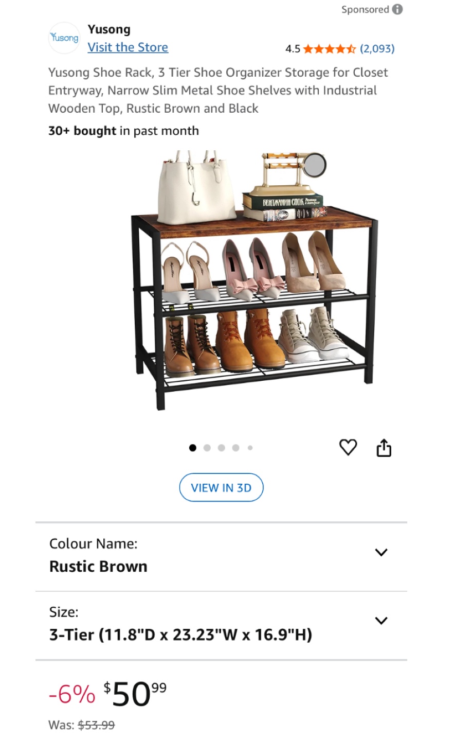 Rustic Brown 3-Tier Shoe Rack Organizer - photo 3
