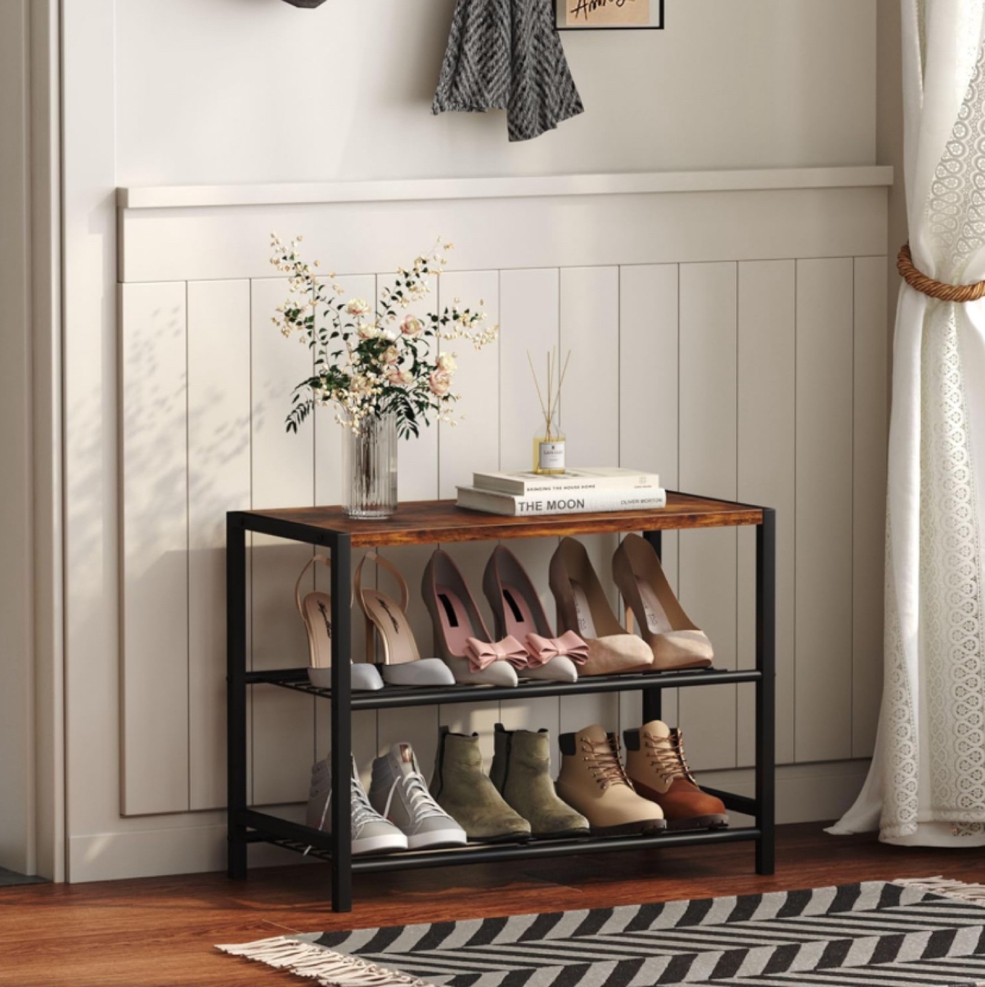 Rustic Brown 3-Tier Shoe Rack Organizer