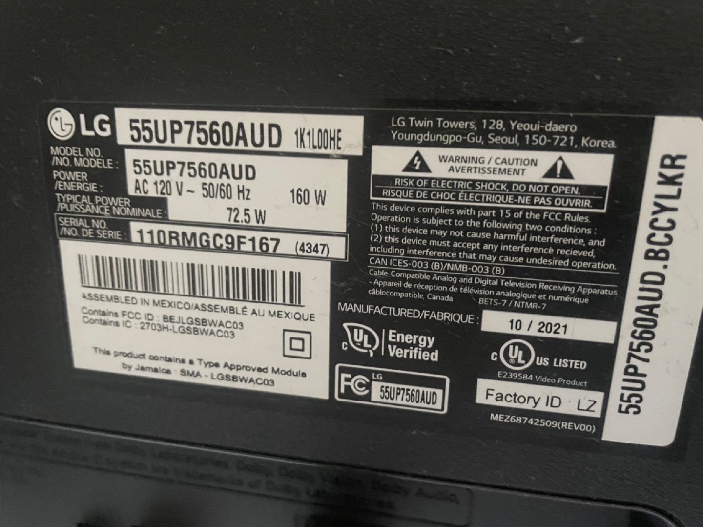 LG 55UP7560AUD 55-inch Smart TV - For Parts or Repair - photo 3