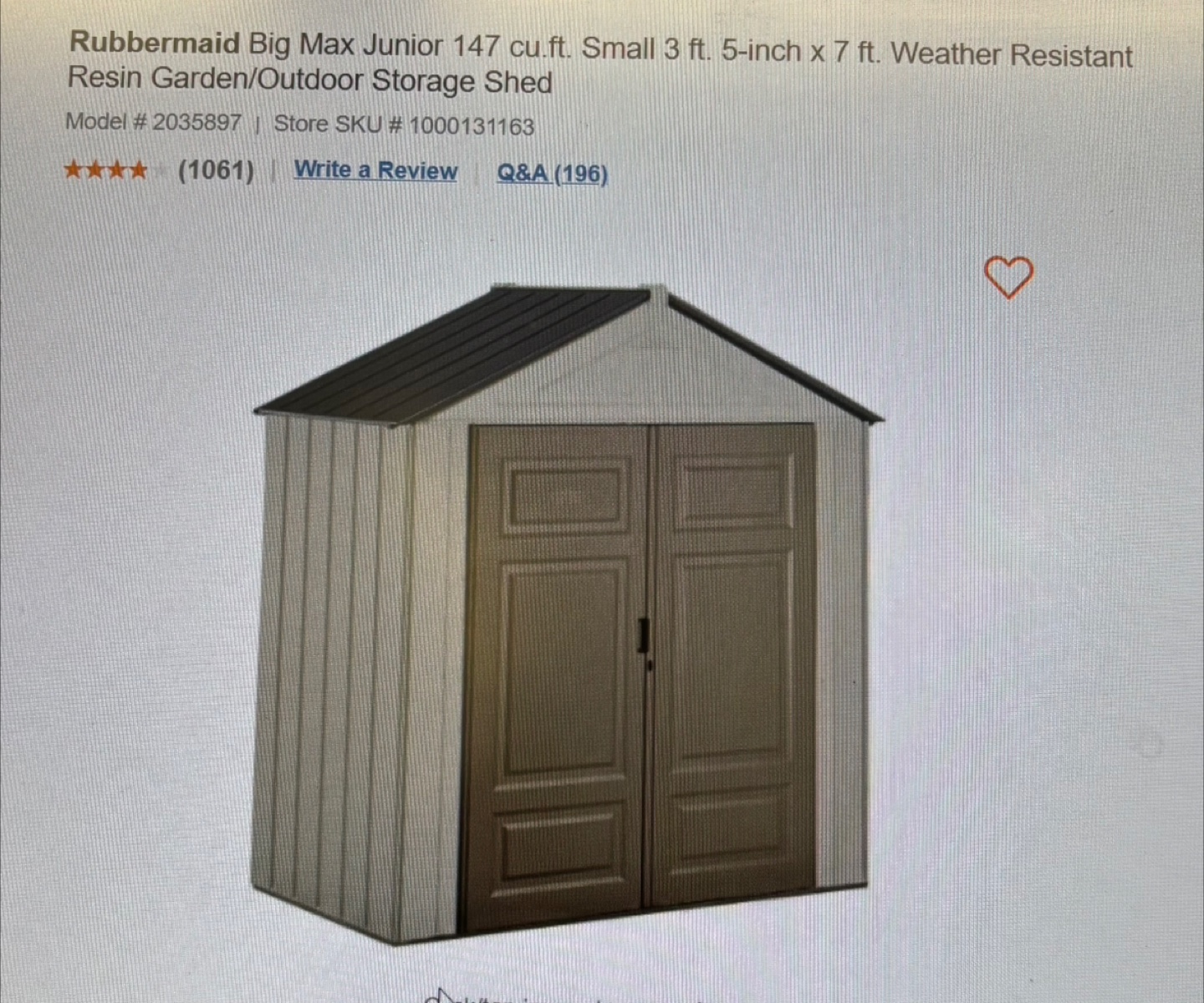 Rubbermaid Big Max Junior Resin Garden Shed