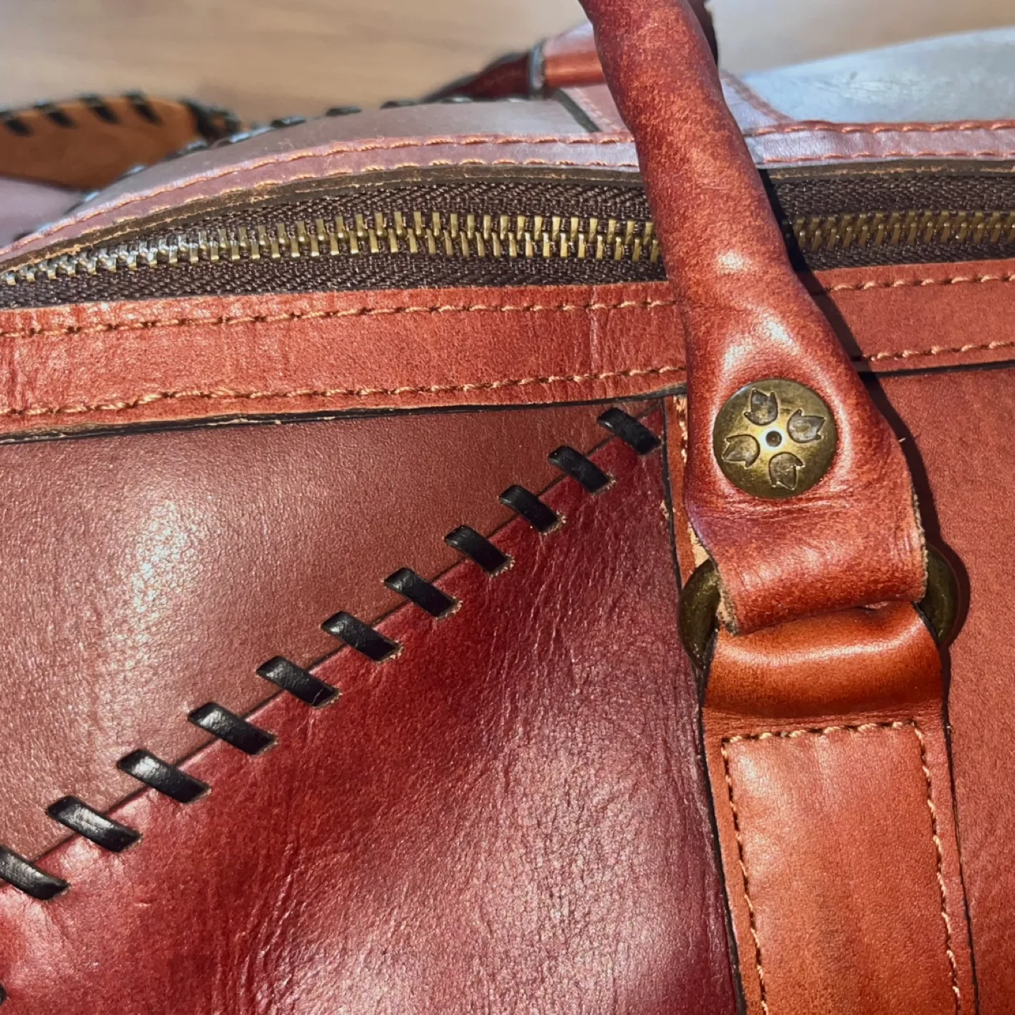 Vintage Leather Patchwork Duffle Bag image indicator(2)