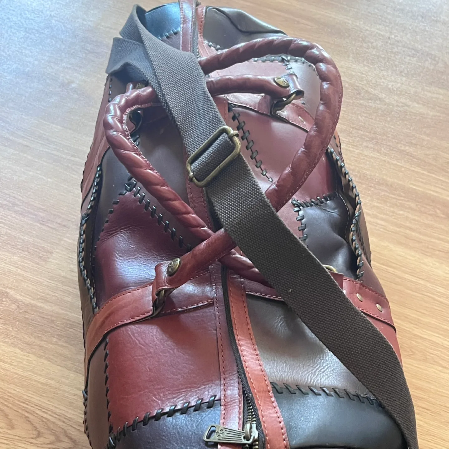 Vintage Leather Patchwork Duffle Bag image indicator(3)