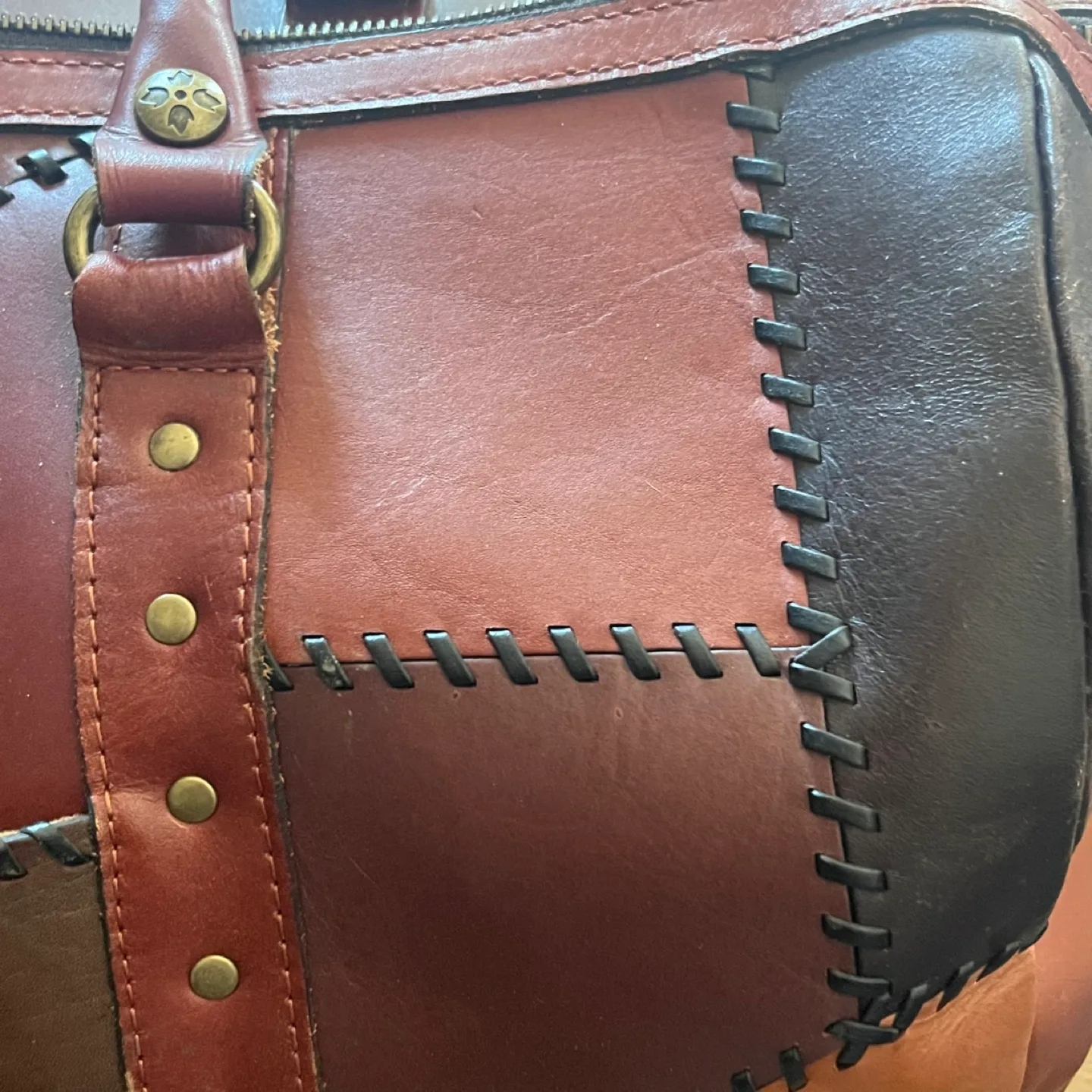 Vintage Leather Patchwork Duffle Bag image indicator(4)