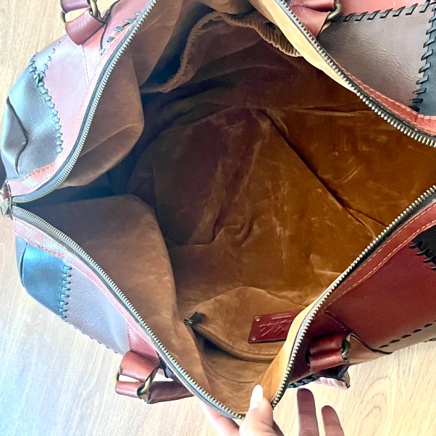 Vintage Leather Patchwork Duffle Bag image indicator(7)