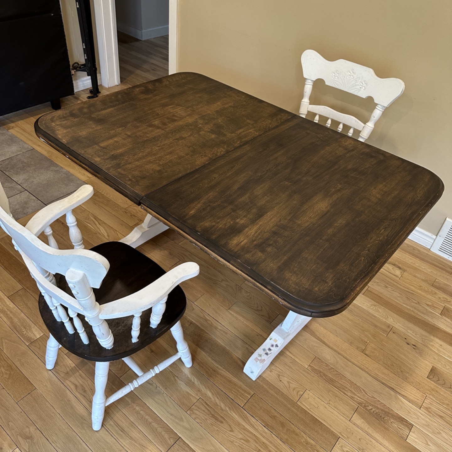 Two Tone Solid Wood Dining Table with 2 Chairs (CAN DELIVER)