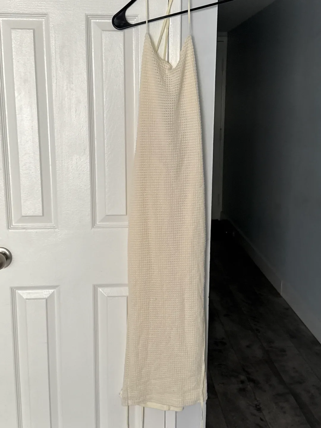 Pretty backless Cream Waffle Knit Halter summer dress thumbnail